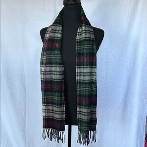 LOUISA PERINI red, green, white and black plaid Cashmere Scarf.